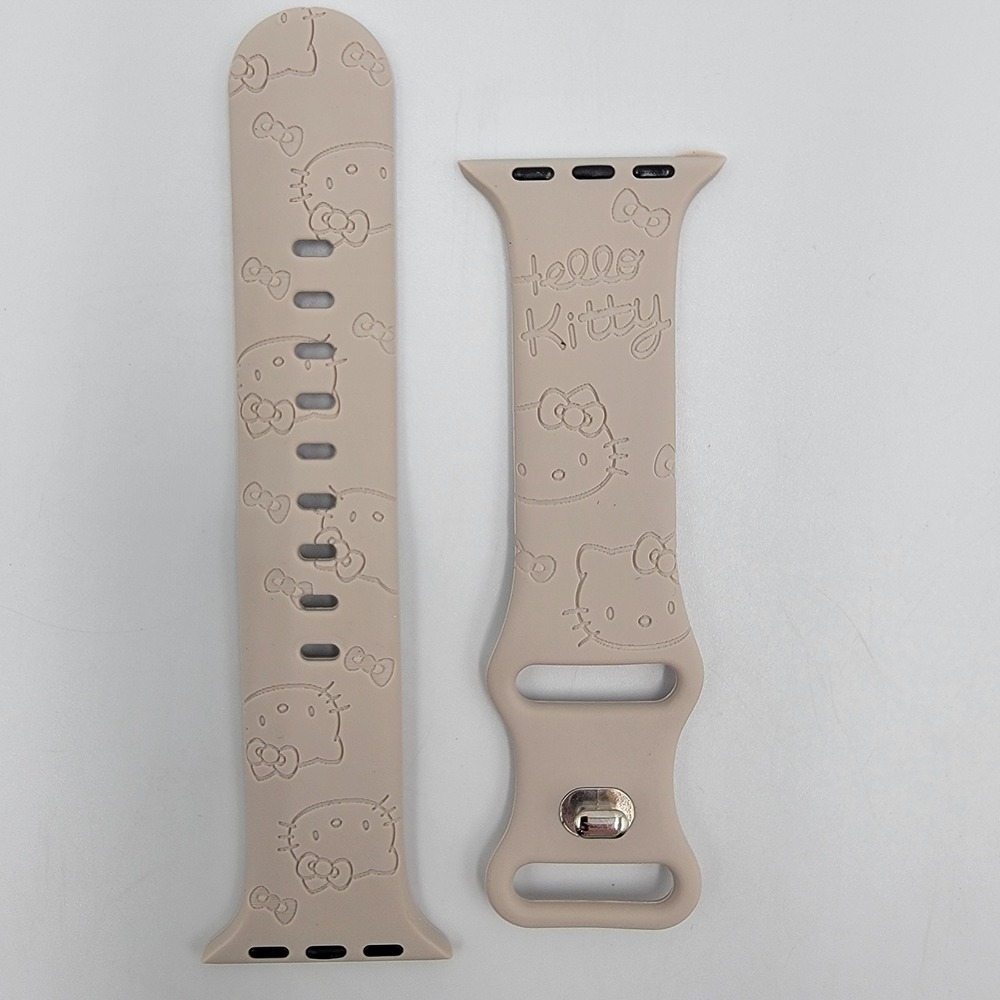 Hello Kitty Inspired Engrave Silicone Apple watch‎ band 42mm/44mm/45mm/49mm TAN